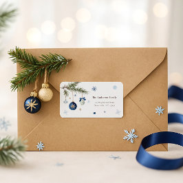 Elegant Vattentärsfärg Blå vit jul Ornament Adressetikett
