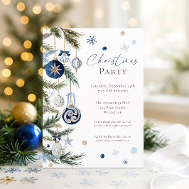 Elegant Vattentärsfärg Blå vit jul Ornament Inbjudningar