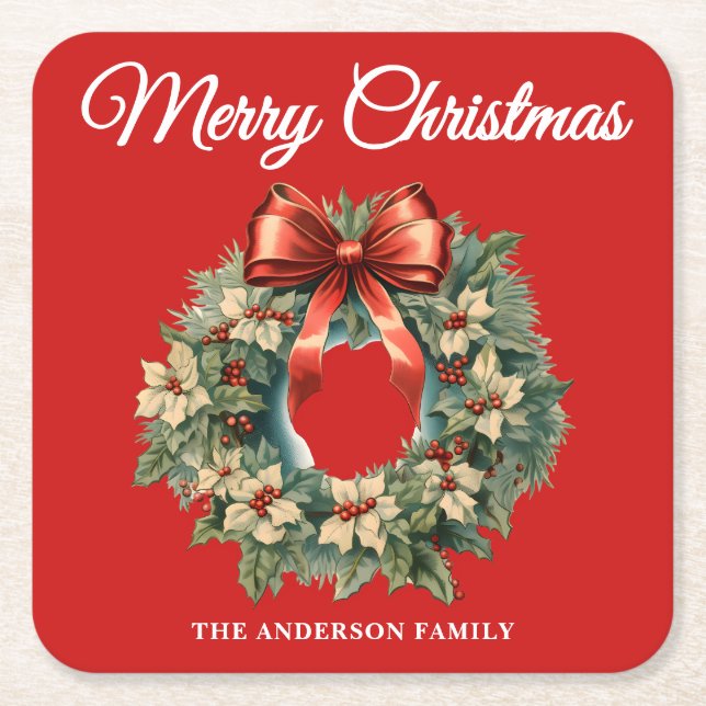 Elegant Vattentärsfärg Julfrö Utandning Underlägg Papper Kvadrat (Framsidan)