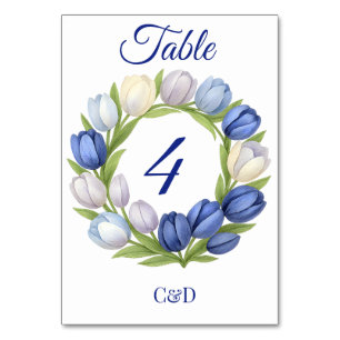 Elegant Vattentärsfärg Tulip WAN Bröllop Blue Ivor Bordsnummer