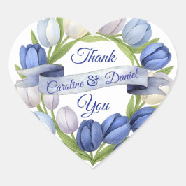 Elegant Vattentärsfärg Tulip WAN Bröllop Blue Ivor Hjärtformat Klistermärke