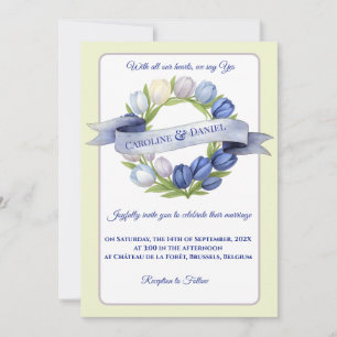 Elegant Vattentärsfärg Tulip WAN Bröllop Blue Ivor Inbjudningar