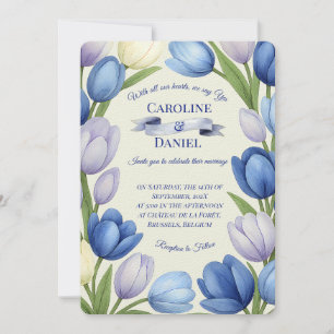 Elegant Vattentärsfärg Tulip WAN Bröllop Blue Ivor Inbjudningar