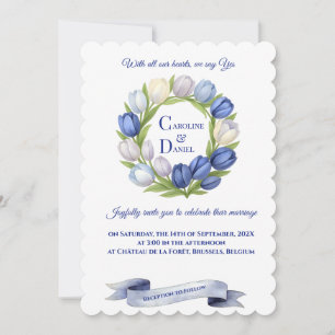 Elegant Vattentärsfärg Tulip WAN Bröllop Blue Ivor Inbjudningar