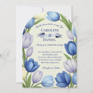 Elegant Vattentärsfärg Tulip WAN Bröllop Blue Ivor Inbjudningar