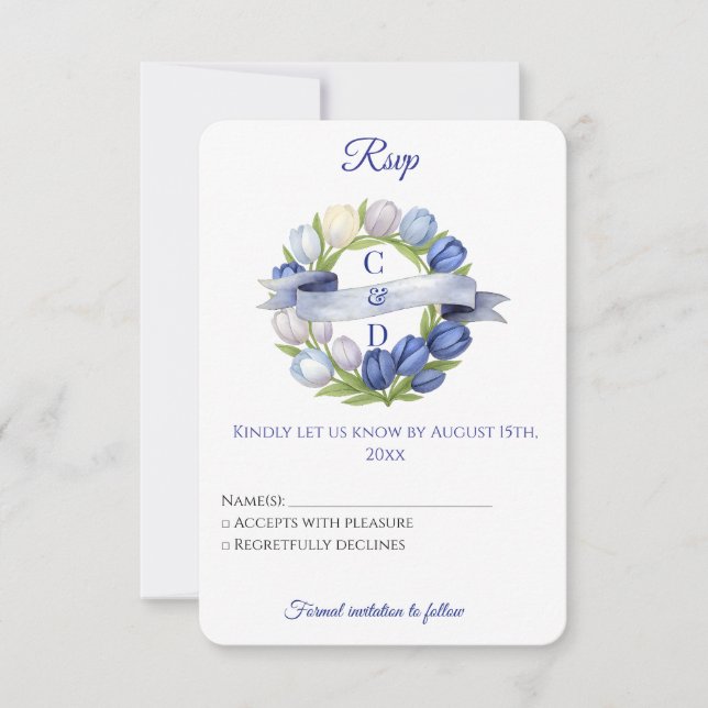 Elegant Vattentärsfärg Tulip WAN Bröllop Blue Ivor OSA Kort (Framsida)