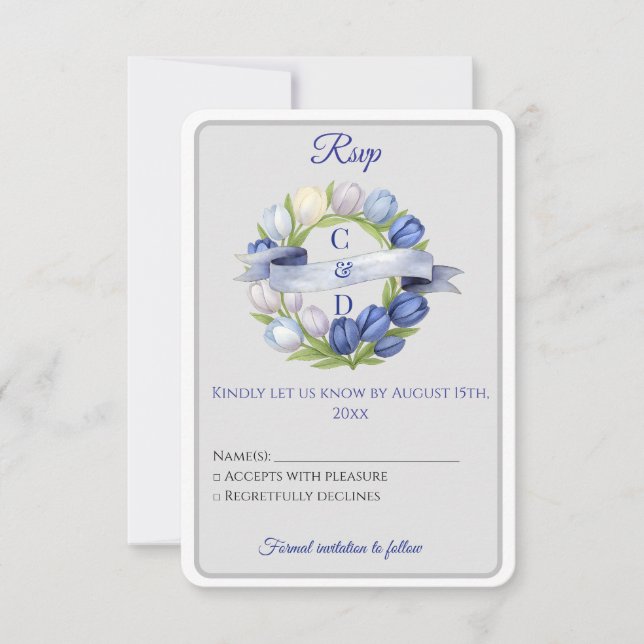 Elegant Vattentärsfärg Tulip WAN Bröllop Blue Ivor OSA Kort (Framsida)