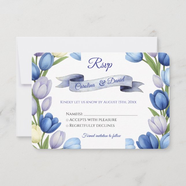 Elegant Vattentärsfärg Tulip WAN Bröllop Blue Ivor OSA Kort (Framsida)