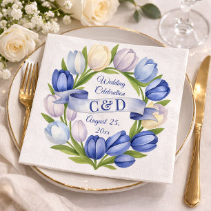 Elegant Vattentärsfärg Tulip WAN Bröllop Blue Ivor Pappersservett