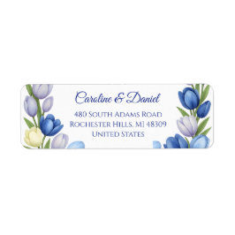 Elegant Vattentärsfärg Tulip WAN Bröllop Blue Ivor Returadress Etikett