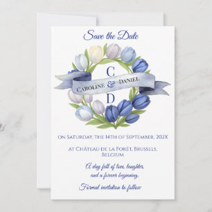 Elegant Vattentärsfärg Tulip WAN Bröllop Blue Ivor Spara Datumet