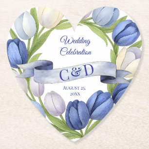 Elegant Vattentärsfärg Tulip WAN Bröllop Blue Ivor Underlägg Papper