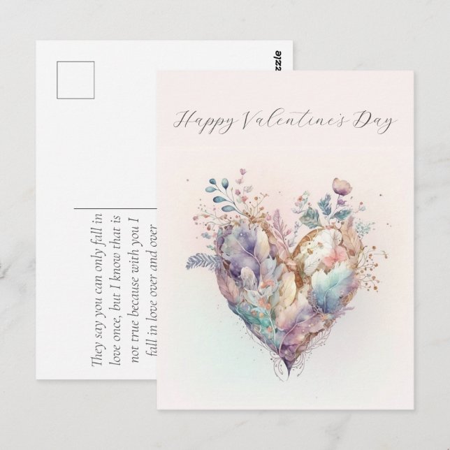 Elegant Vattentärsfärgat vykort för Valentines day (Fram/baksida)