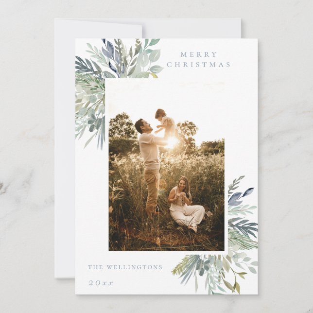 Elegant Vattentfärg Vinterfyllning med ett foto Julkort (Framsida)