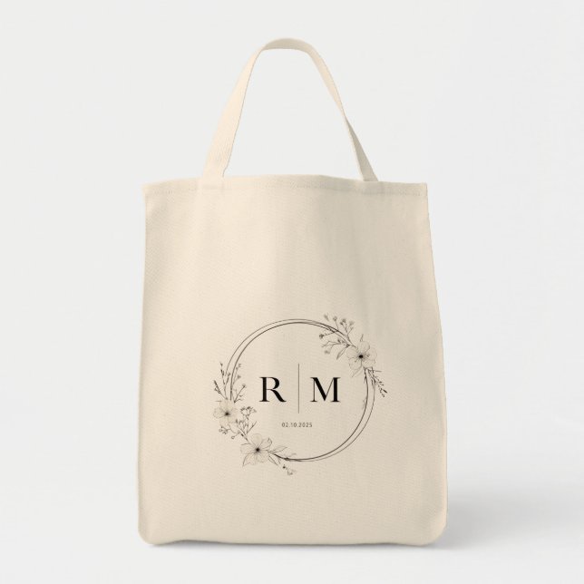 Elegant växtmonogram handväskor Personlig  Tygkasse (Framsidan)