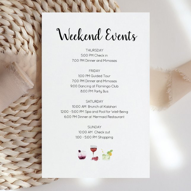Elegant veckoändelsevenemangsplan inbjudan (Elegant Weekend Events Itinerary Invitation)