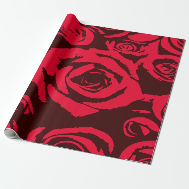 Elegant vektoriell röd ros blomsterdesign presentpapper (Utrullad)