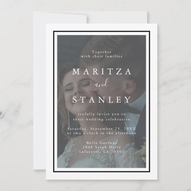 Elegant Velllum White & Black Ram Photo Bröllop Inbjudningar (Framsida)