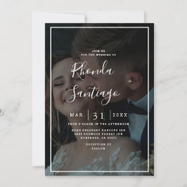 Elegant Vellum Black & White Overlay Photo Bröllop Inbjudningar