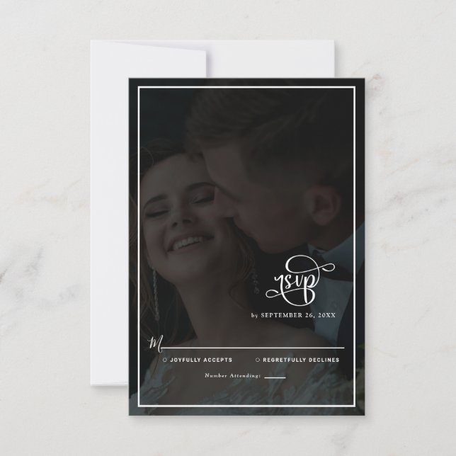 Elegant Vellum Black & White Overlay Photo Bröllop OSA Kort (Framsida)