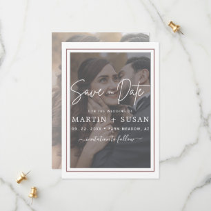 Elegant Vellum Hand Lettered Overlay Photo Bröllop Spara Datumet
