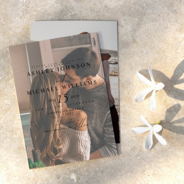 Elegant Vellum Overlay 2 Photo Bröllop Inbjudningar (Elegant faux vellum overlay invitation that perfectly captures the romance of your special day.)