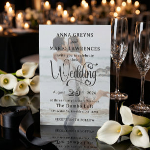 Elegant Vellum Overlay Modern 2 Foto Bröllop Inbjudningar