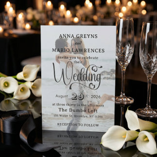 Elegant Vellum Overlay Modern 2 Foto Bröllop Inbjudningar