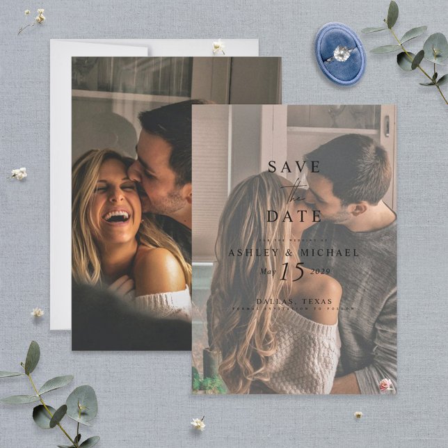 Elegant Vellum Overlay Watercolor 2 Photo Bröllop Spara Datumet (Skapare uppladdad)