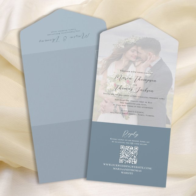 Elegant Vellum Photo Overlay Dusty Blue | QR-kod (Skapare uppladdad)