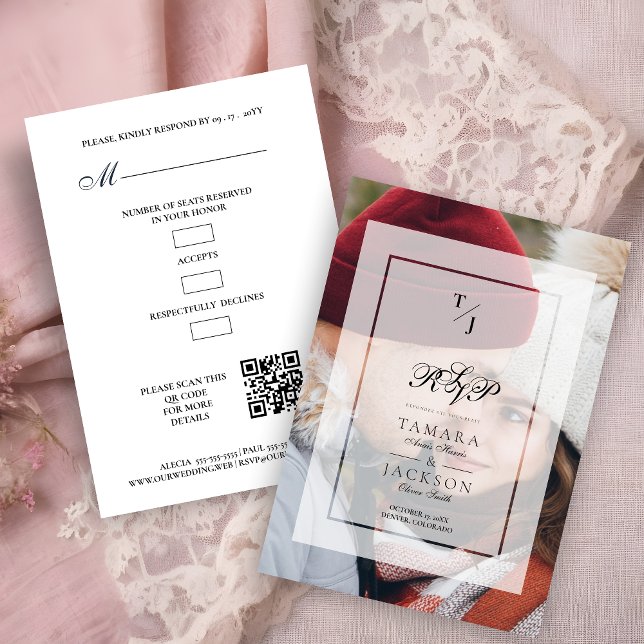 Elegant Vellum Transparency Wedding Initials Photo OSA Kort (Elegant Vellum Transparency Wedding Initials Photo RSVP Card.)