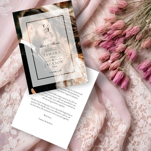 Elegant Vellum Transparency Wedding Photo  Tack Kort (Elegant Vellum Transparency Wedding Initials Photo Thank You Card. )