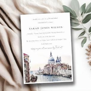 Elegant Venedig Italien Canals Watercolor Birthday Inbjudningar