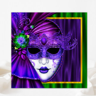 Elegant Venetian Mask Mardi Gras Bröllop Inbjudningar