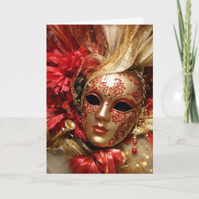 Elegant venetiansk maskerad gratulationskort kort (Framsida)