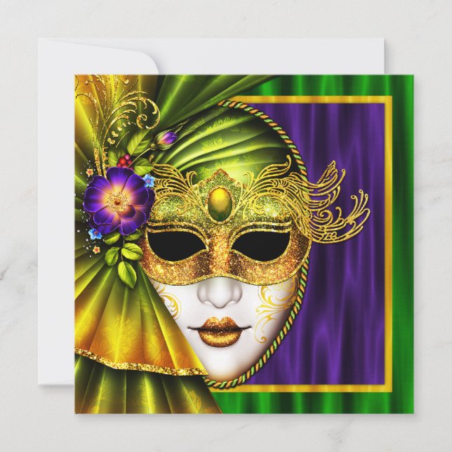 Elegant venetiansk maskerad Mardi Gras-bröllop Inbjudningar (Framsida)