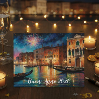 Elegant Venice Fireworks New Year Julkort