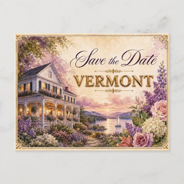 Elegant Vermont Spara datum Bröllopsinbjudan Vykort (Framsida)