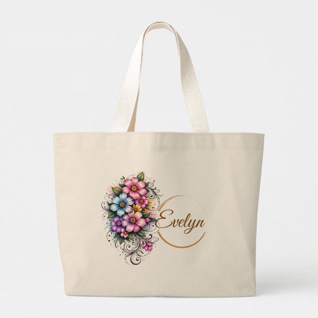 Elegant vertikal blomsterbukettillustration jumbo tygkasse (Baksida)