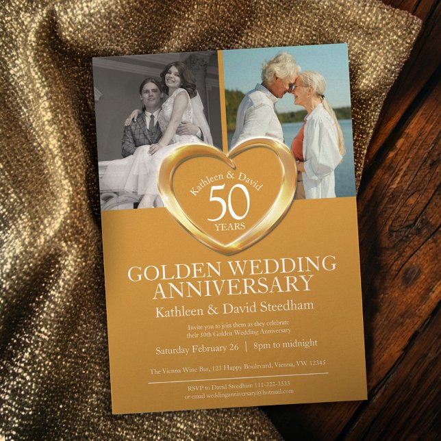 Elegant Vertikal Guld 50-års Bröllopsjubileum Inbjudningar (Skapare uppladdad)