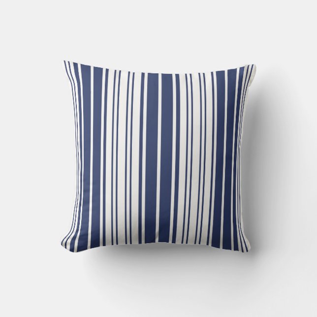 Elegant, vertikala, ränder, marinblå, vit kudde (Framsida)