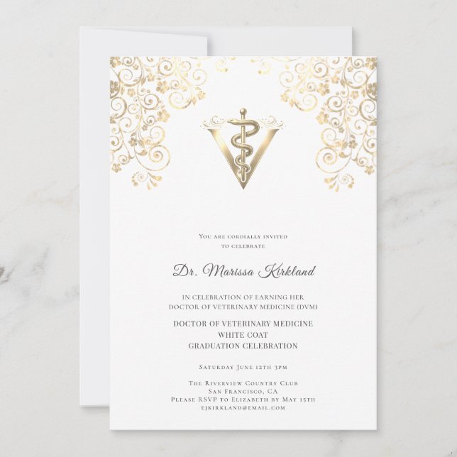 Elegant veterinär vit kappa ceremoni inbjudan (Framsida)