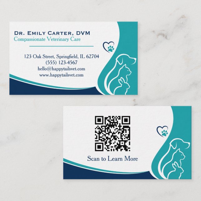 Elegant veterinärkort med QR-kod Visitkort (Fram/baksida)