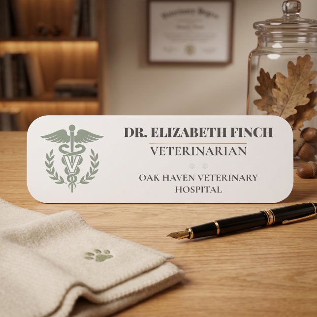 Elegant veterinärnamn tag DVM Caduceus  Namnbricka (Elegant Veterinary Name Tag DVM Caduceus Classic White
)