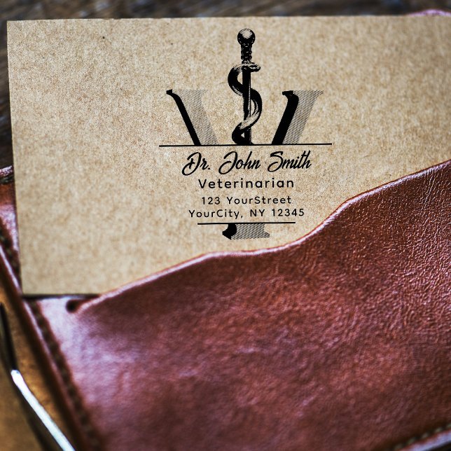 Elegant Veterinary Medicine Asclepius Script Stämpel (Skapare uppladdad)