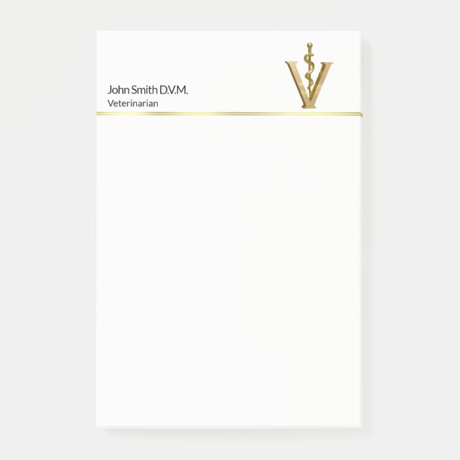 Elegant Veterinary Medicine Guld V Asclepius Vet Post-it Block (Framsida)