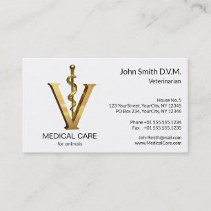 Elegant Veterinary Medicine Guld V Vet Asclepius Visitkort
