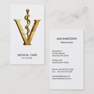 Elegant Veterinary Medicine Guld V Vet Asclepius Visitkort