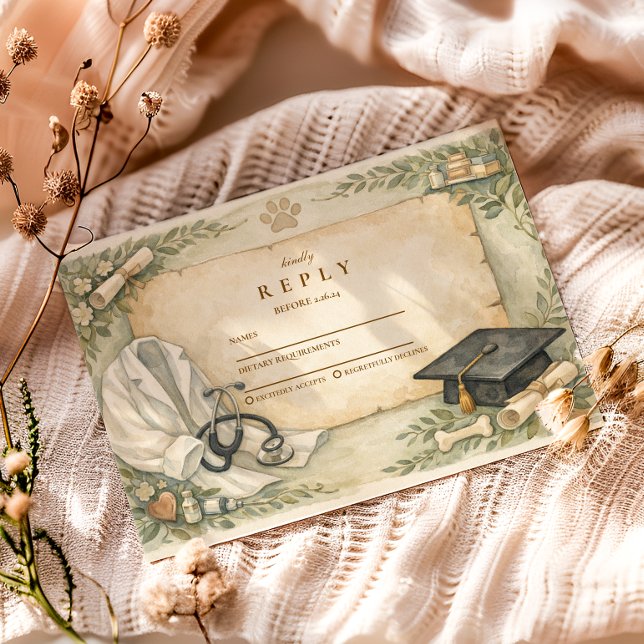 Elegant Veterinary White Coat Graduation Party OSA Kort (Skapare uppladdad)