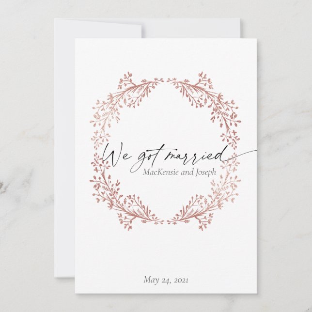 Elegant Vi Gifta Oss Bröllopsannonsering Rosa Meddelande (Framsida)